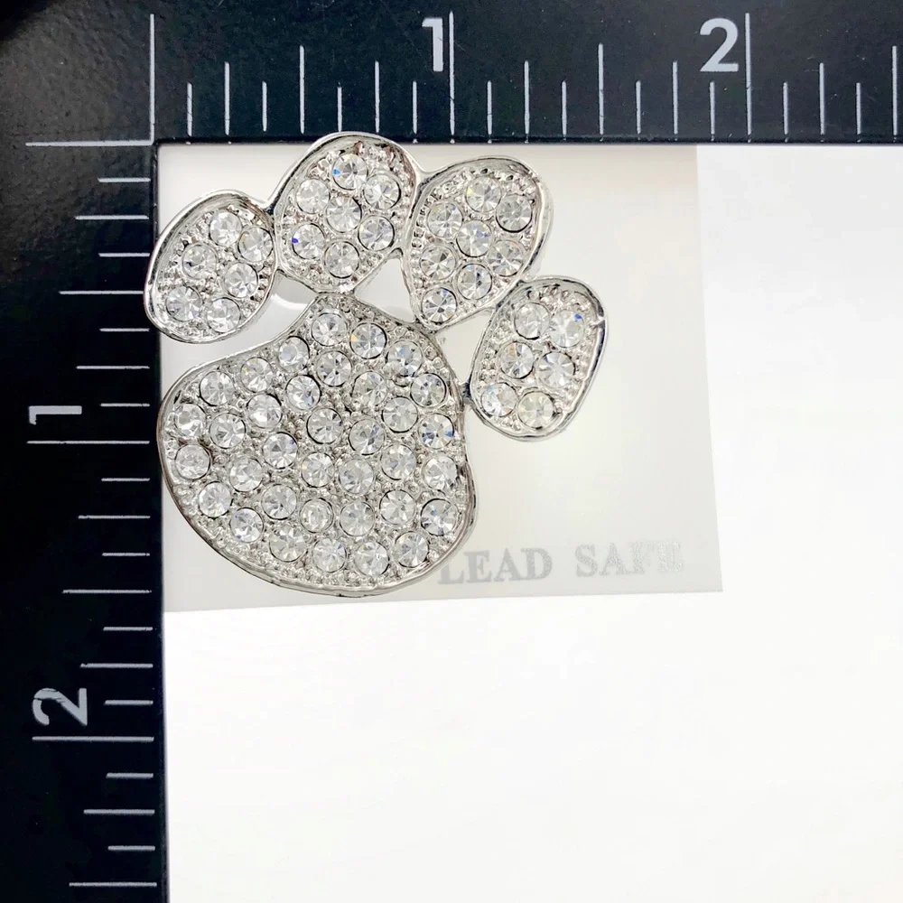 Silver Rhinestone Paw Print Brooch or Pendant